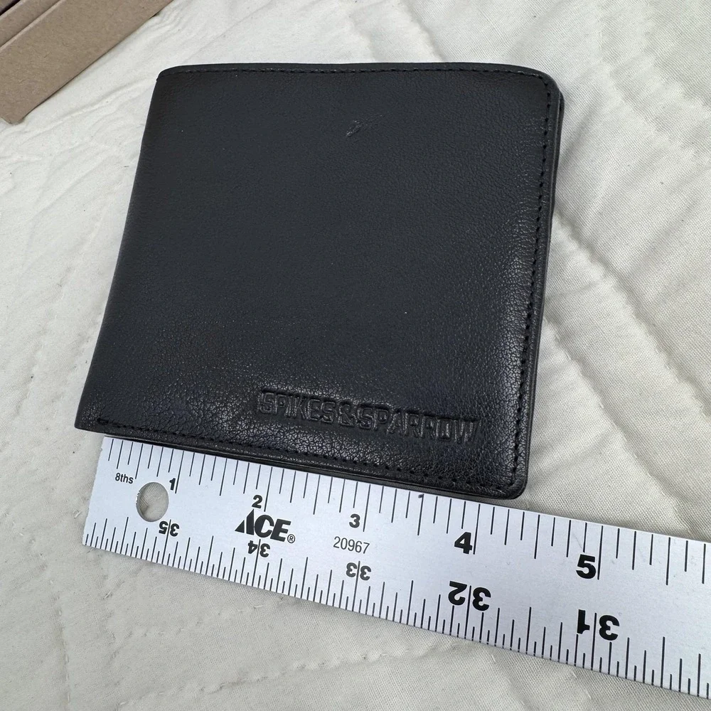 Spikes & Sparrow Wallet‎ Mens Black Leather Bifold ID Window Card Holder Gift